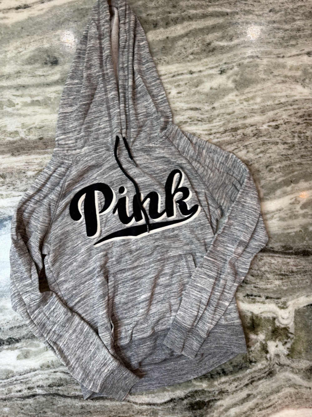 PINK Victoria's Secret Gray Marled Hooded Pullover with Black Logo